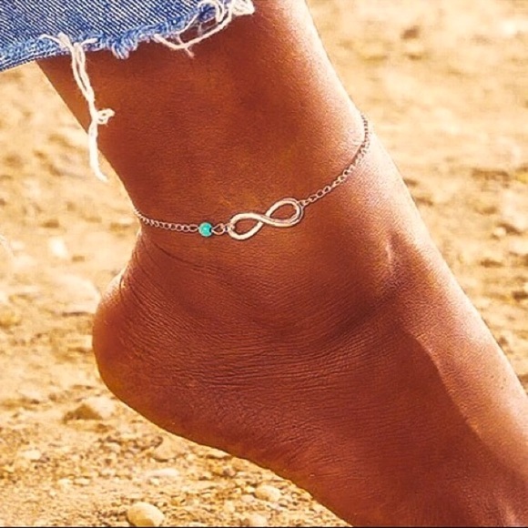 🔴𝟭𝟬/$𝟮𝟱🔴NEW Turquoise Silver Infinity Anklet - Picture 6 of 9